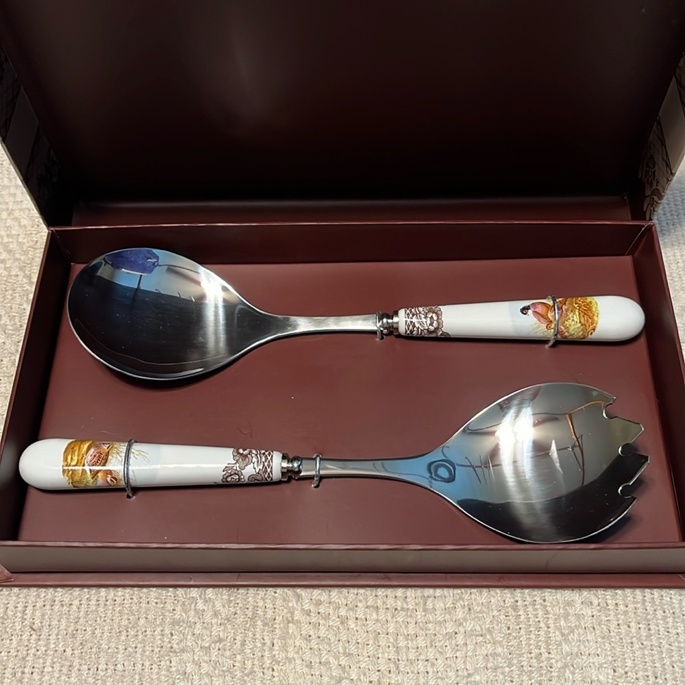 NIB Spode Woodland Pattern 10” Salad Servers